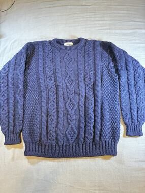 Vtg LL Bean Fisherman Sweater Womens LG Wool Made In Ireland Chunky Cable Knit